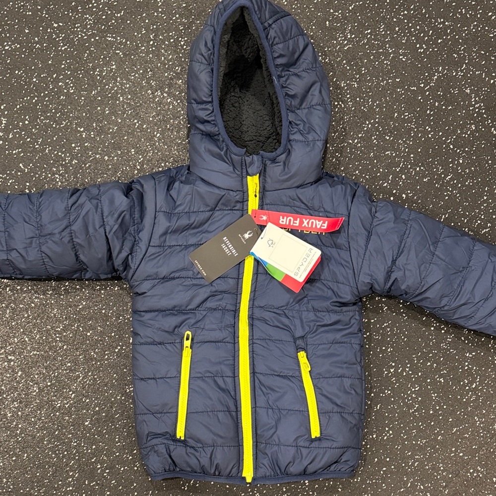 Spyder Kids Jacket - Navy and Neon Yellow